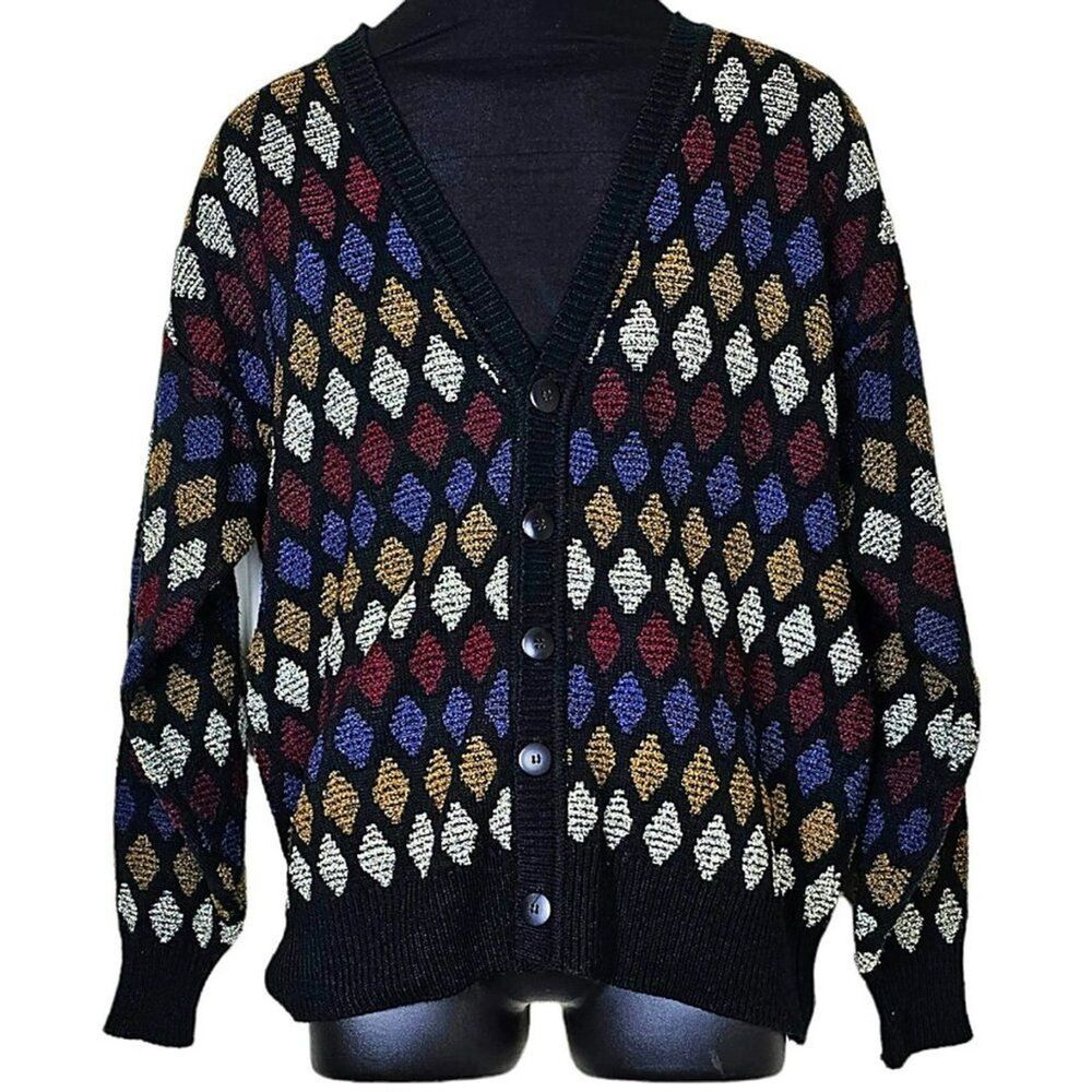 80s/90s Vintage J. T. Beckett Textured Knit Grandpa Cardigan Sweater Size M